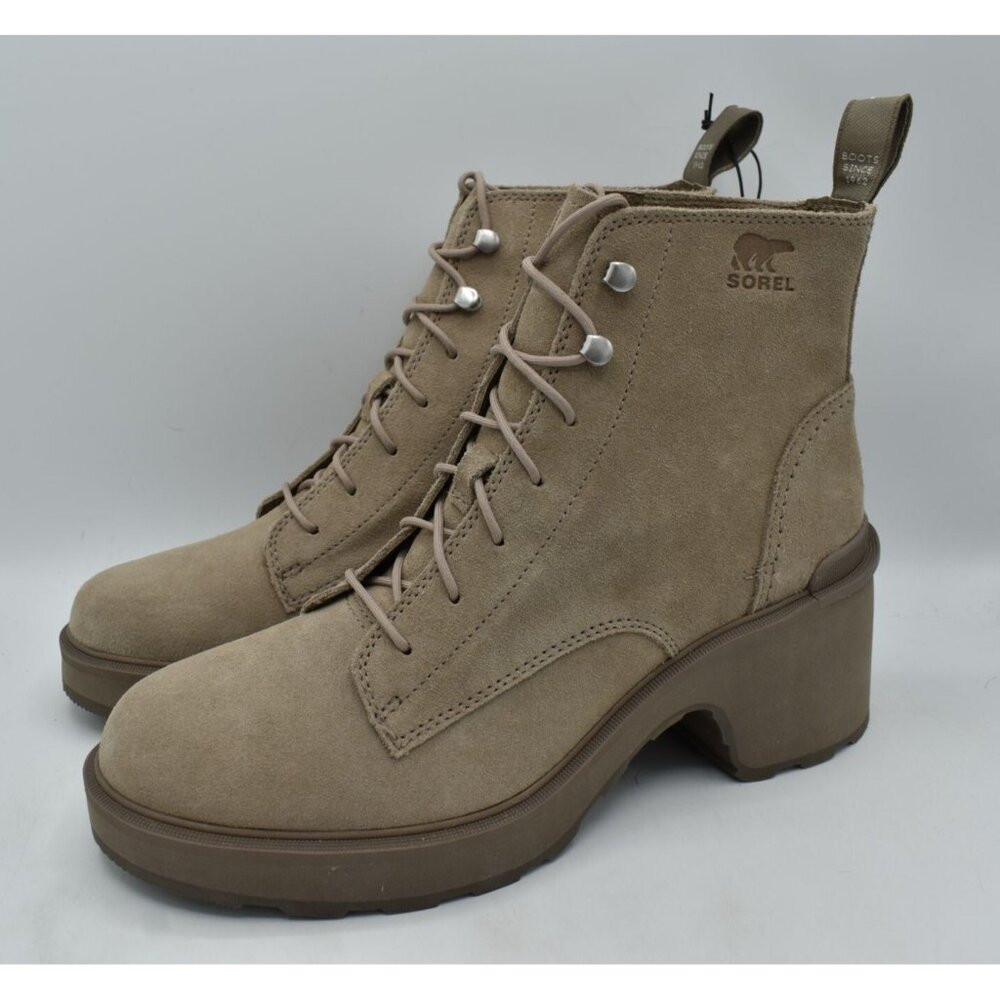 Sorel Womens‎ Size 10.5 Hi-Line Heel Lace Omega Taupe Boots Shoes